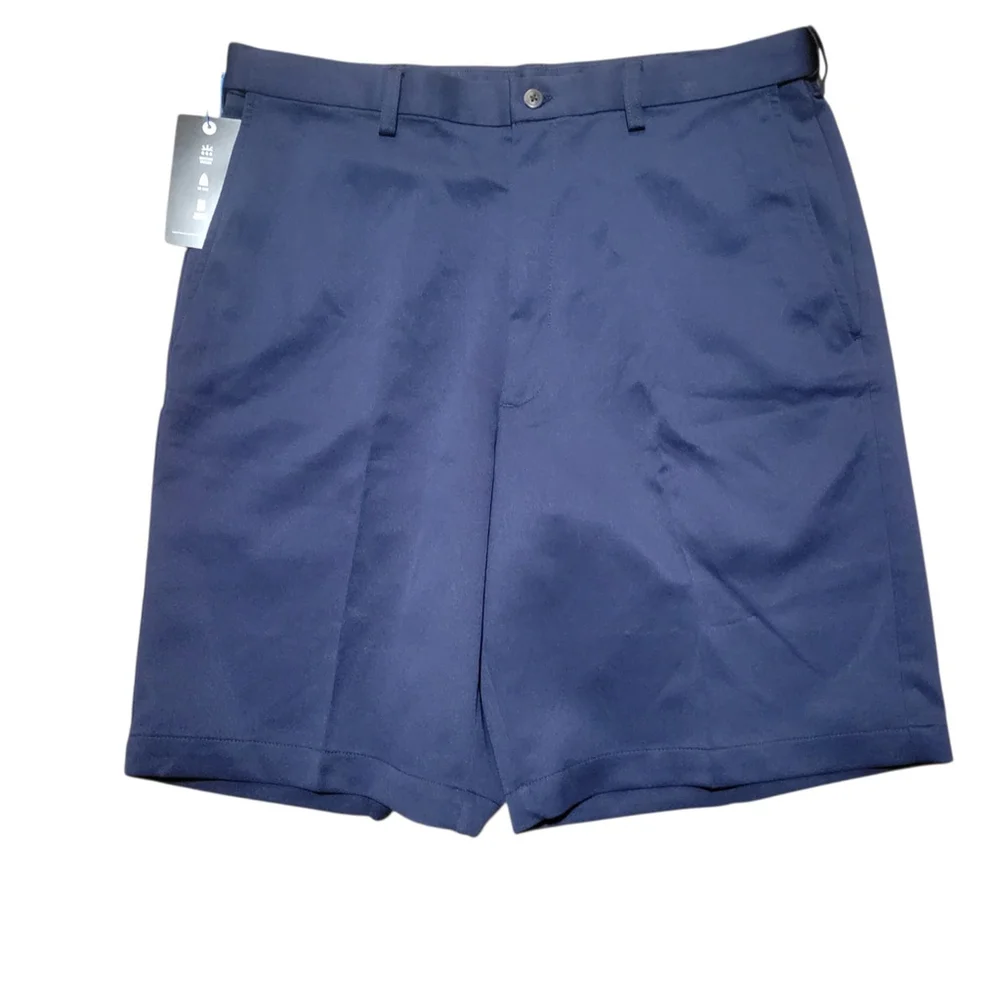 Haggar Performance Cool 18° Oxford Shorts Mens Size 36 Blue Flat Front NWT $44